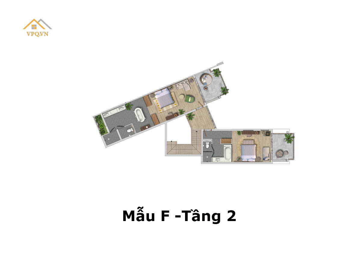 Mặt bằng biệt thự bãi Kem Mẫu F tầng 2